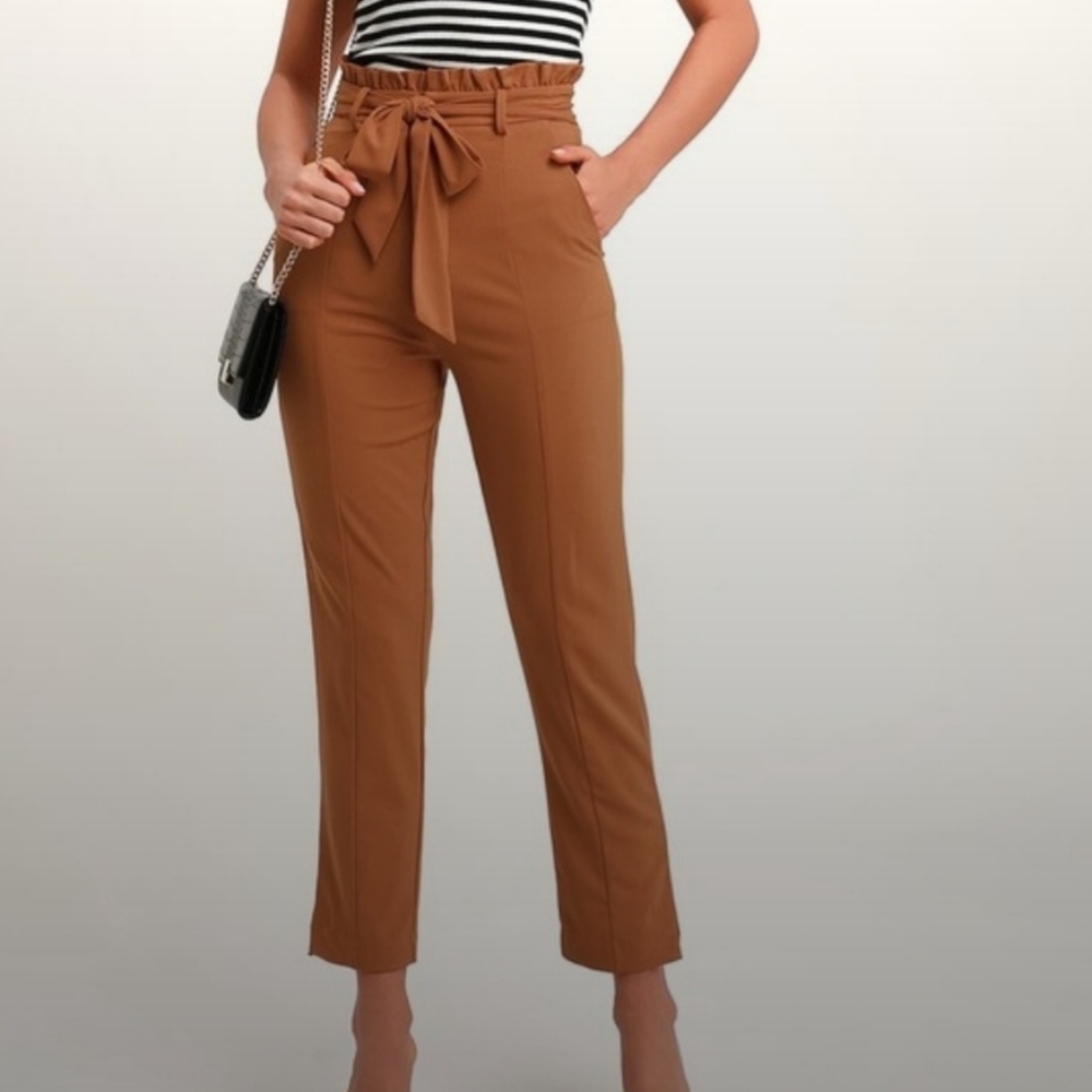 Lulu’s Camel Brown Paper bag High-Waist Pants